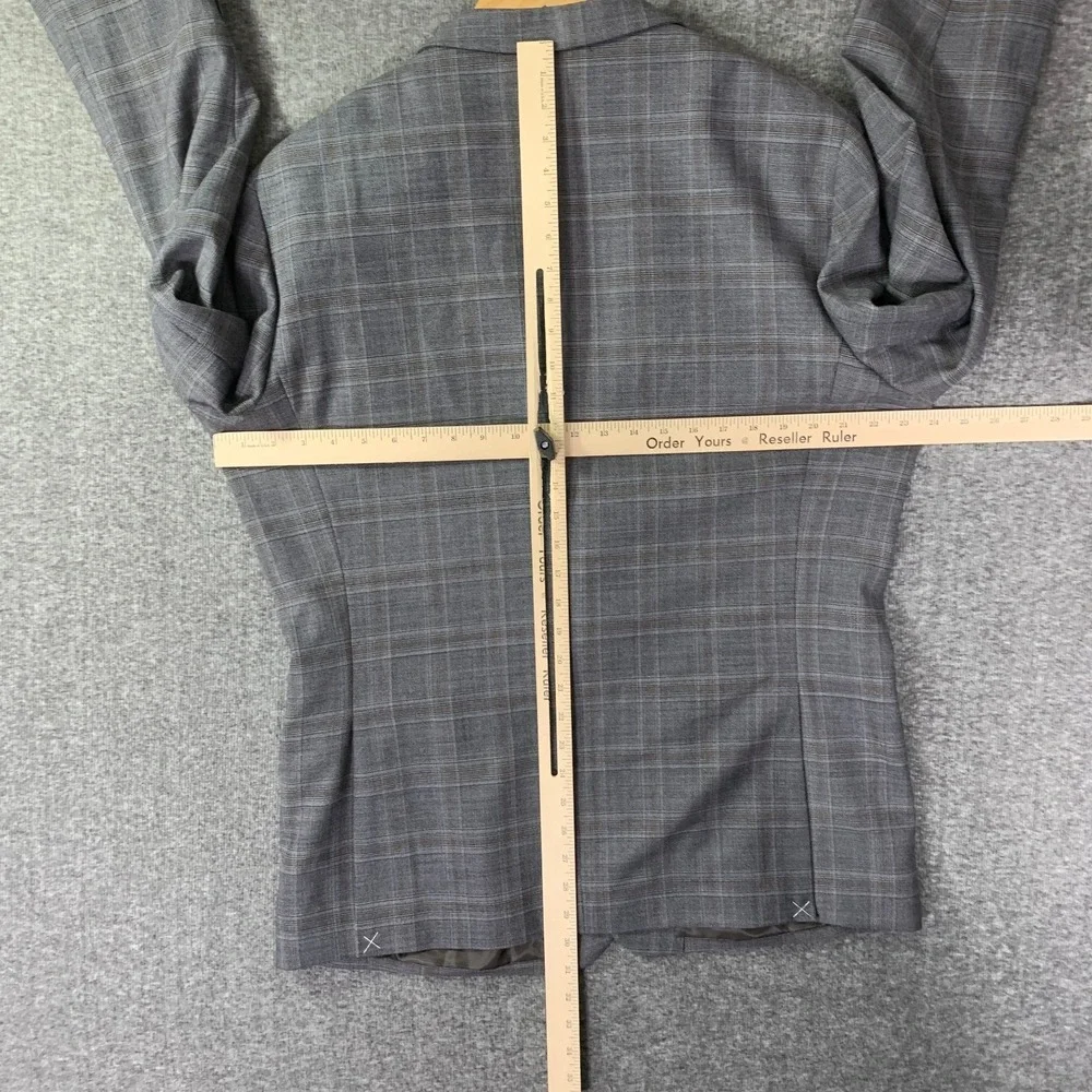 Jos A Bank Blazer Jacket Men 46R Slim Gray Windowpane Wool Sport Coat Peak Lapel